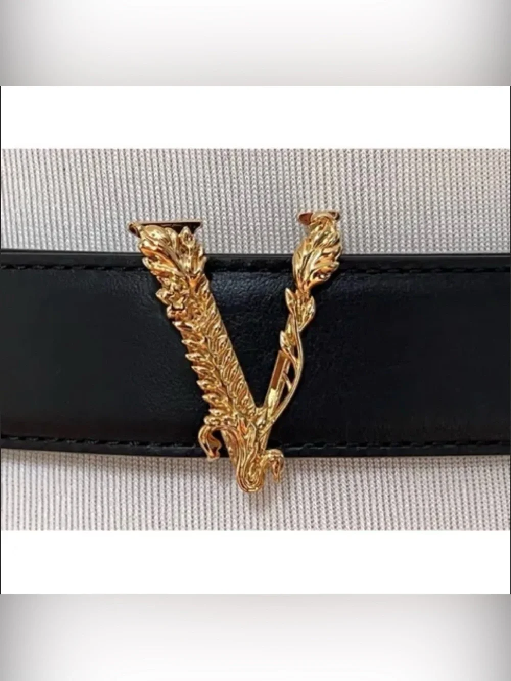 Versace Virtus Black Leather Belt with Gold V Motif